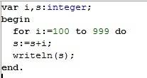 Запишите програму на паскале которая вычисляет сумму всех трехзначных чисел ..