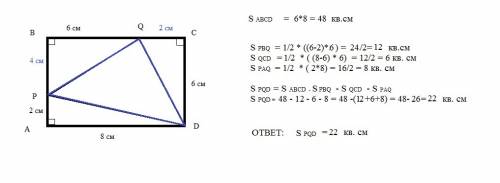 Дан прямоугольник abcd у которого ab=cd=6см, bc=ad=8см. на стороне ab взята точка p, ap=2см, а на ст