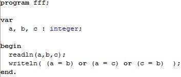 Треугольник со сторонами a b c является равнобедренным составить программу true , если высказывание
