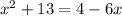 x^{2} +13=4-6x