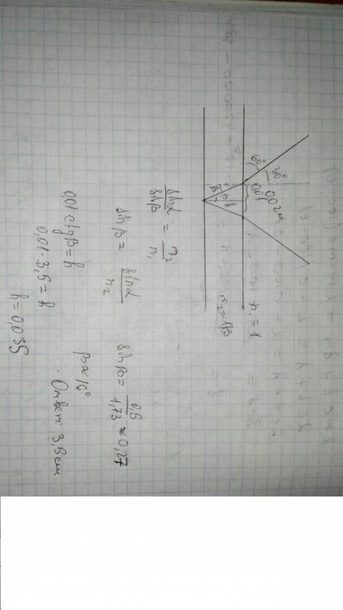 Луч света падает на стеклянную пластину с показателем преломления 1,73 под углом 60 градусов. вышедш