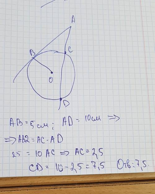 Через точку а проведенны касательная ав (в-точка касания) и секущая, которая пересекает окружность в