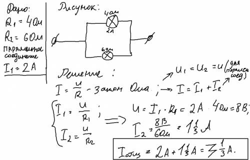 Дві лампи опором 4 ом і 6 ом з'єднані паралельно. яка сила струму в нерозгалуженій ділянці кола, якщ