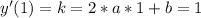 y'(1)=k=2*a*1+b=1