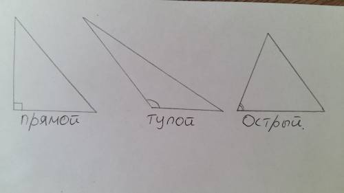 Построить 3 треугольника острый,прямой,тупой