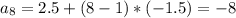 a_8=2.5+(8-1)*(-1.5)=-8