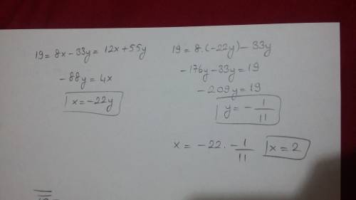 Найти подстановки 8x-33y=19, 12x+55y=19;