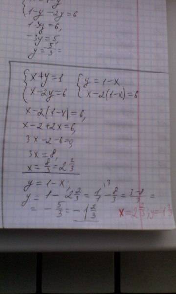 Решить систему уравнений x+y=1 x-2y=6 (2; -1)