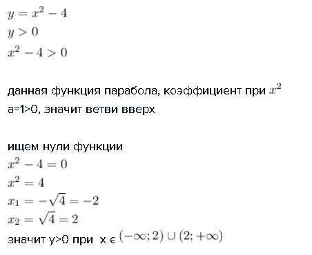 При каких значениях x функция y=x^2-4 принимает положительные значения