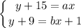 \displaystyle \left \{ {{y+15=ax} \atop {y+9=bx+1}} \right.