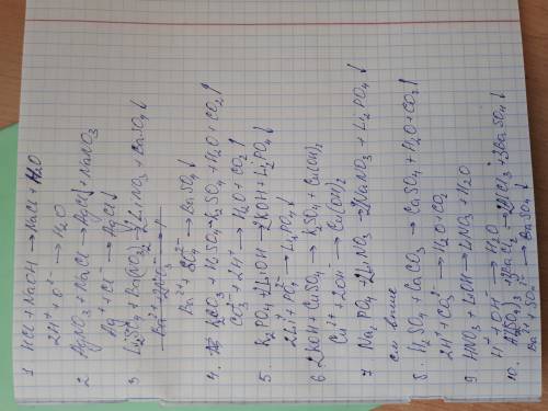 Составить реакции ионного обмена 1. - гидроксид натрия + соляная кислота 2. - нитрат серебра (i) + х