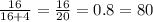 \frac{16}{16+4} = \frac{16}{20} = 0.8 = 80