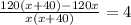 \frac{120(x+40)-120x}{x(x+40)} =4