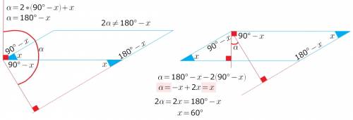 Угол между двумя высотами параллелограмма в два раза меньше одного из углов параллелограмма. найдите