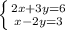 \left \{ {{2x+3y=6} \atop {x-2y=3}} \right.