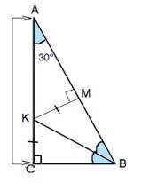 Впрямоугольном треугольнике с острым углом в 30 градусов большой катет равен 18 см. на какие отрезки