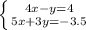 \left \{ {{4x-y=4} \atop {5x+3y=-3.5}} \right.