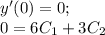 y'(0)=0;\\ 0=6C_1+3C_2