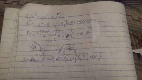 Решить с системы линейных неравенств. 2x^2+9x-5> 0