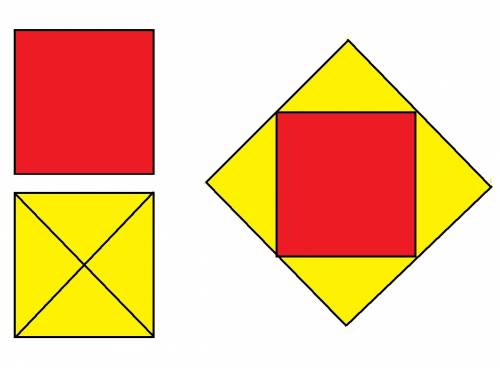 Из двух равных квадратов составь новый квадрат, предварительно разрезав один из данных квадратов на