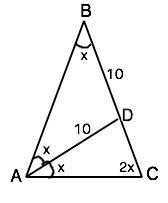 Найдите основание ac равнобедренного треугольника abc, если биссектриса ad=10дм, и bd=10дм умоля