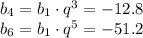 b_4=b_1\cdot q^3=-12.8\\ b_6=b_1\cdot q^5=-51.2