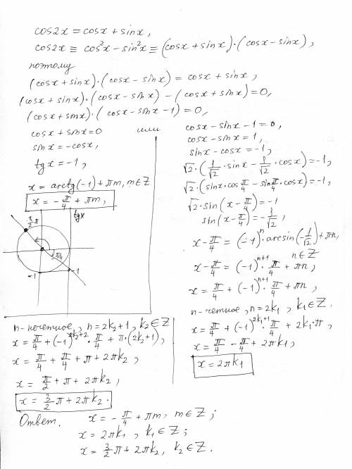 Cos2x=cosx+sinx решите, , тригонометрическое уравнение