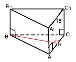 Восновании прямой призмы лежит равнобедренный треугольник с основанием ,равным 18 см высота призмы р