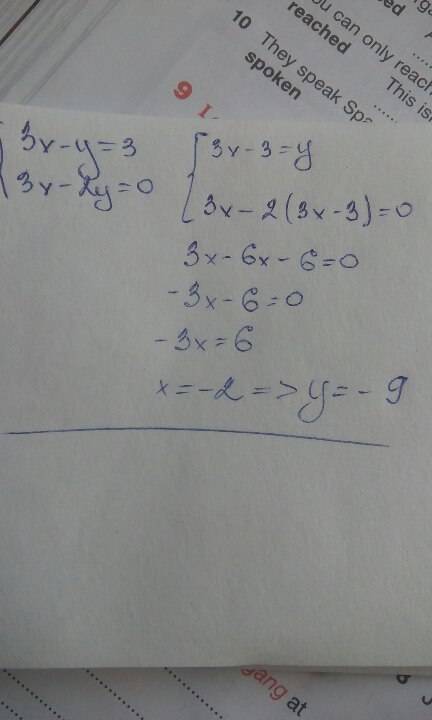 Срешением до вечера ( это система уравнений 1)3x-y=3 3x-2y=0 2)2y+y=1 5x+2y=0 3)x+5y=7 3x+2y=-5