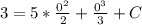 3=5*\frac{0^2}{2}+\frac{0^3}{3}+C