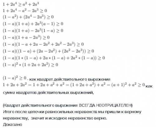 Доказать неравенство 1+2a^4≥ a^2+2a^3