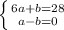 \left \{ {{6a+b=28} \atop {a-b=0}} \right.