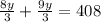 \frac{8y}{3} + \frac{9y}{3} =408