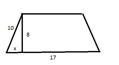 Вравнобедренной трапеции известны длины : боквой стороны-10 см,больего основания -17 см,и высоты -8