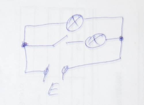 Нарисовать схему электрической цепи состоящую из источника тока, ключа, двух ламп при этом одна гори