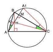 Точка н - ортоцентр труегольника авс.прямая ан пересекает описанную около авс окружность в точке а1.