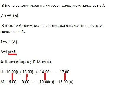 Вгородах а и б проходит олимпиада по известно что в обоих городах олимпиада началась в 11 часов утра
