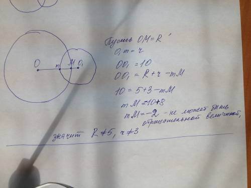 Между центрами двух пересекающихся окружностей равно 10 см могут ли радиусы этих окружностей быть ра
