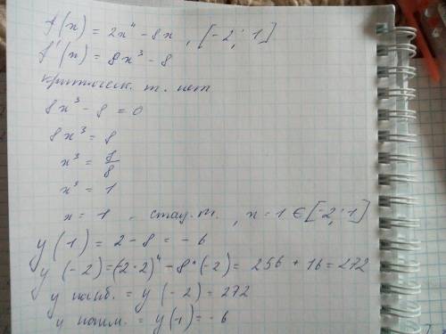 Найдите наибольшее и наименьшее значение на отрезке f(x)=2x^4-8x, [-2 1]