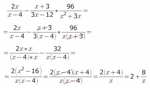 плачу 50 пример: (2x)/(x-+3)/(3x-12)*96/(x^2+3x)