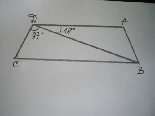 Втрапеции авсд известно , что ав =сд, угол вда=18 градусов и угол вдс=97 градусов. найдите угол авд.