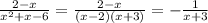 \frac{2-x}{x^2+x-6}= \frac{2-x}{(x-2)(x+3)}=- \frac{1}{x+3}