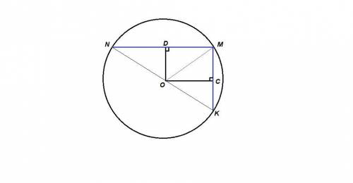 Вокружности с центром о проведены взаимно перпендикулярные хорда mk и mn,mk не равно mn,oc-перпендик