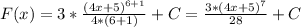 F(x)=3* \frac{(4x+5) ^{6+1} }{4*(6+1)} +C= \frac{3* (4x+5)^{7} }{28}+C