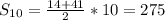 S_{10}=\frac{14+41}{2}*10=275