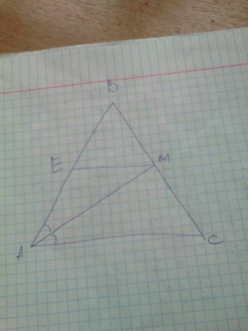 Решить и сделать рисунок. отрезок ам - биссектриса треугольника авс. через точку м проведена прямая,