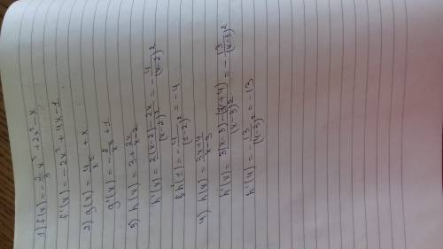 15 найдите производную : 1)f(x)=-⅔ x³+2x²-x 2)g(x)=4/x²+x 3)h(x)=3+2x/x-2 и вычислить h'(1) 4)h(x)=(