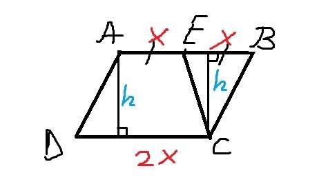 Заранее огромное . площадь параллелограмма abcd равна 104. точка e середина стороны ab. найдите площ