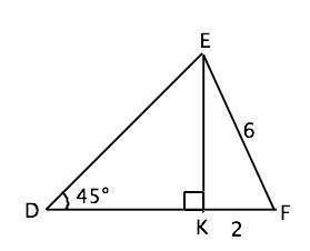 Высота ek треугольника def делит его сторону df на отрезки dk и kf. найдите сторону de, если ef = 6