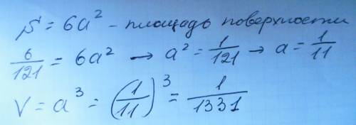 Найдите объем куба, если площадь его поверхности равна 6/121.
